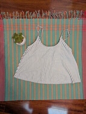 Striped White & Black Spaghetti Strap Swim Top